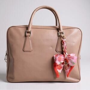 Prada Saffiano Leather Travel Briefcase Bag Beige Nude Laptop Tote ✨
